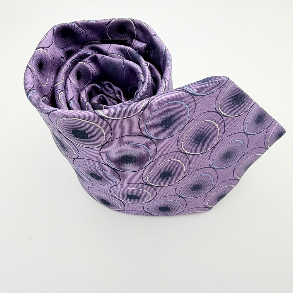 Piattelli Platinum Mens Silk Tie Purple Blue Geometric Circle Pattern Classic